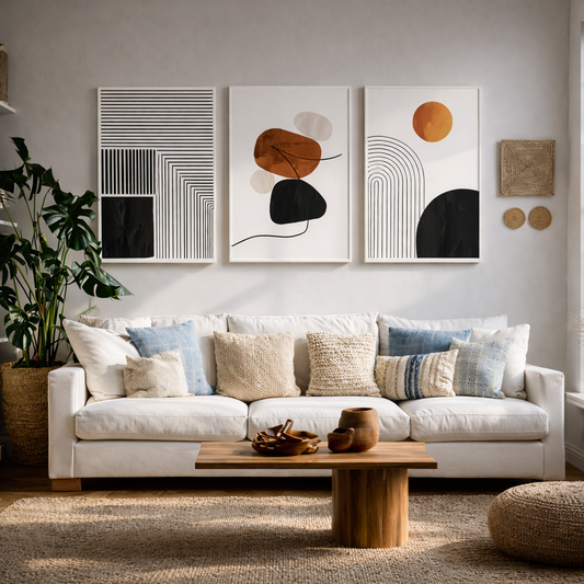 Minimal Abstract Line Art Print Set — Three-Piece Wall Composition