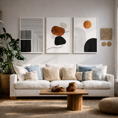 Minimal Abstract Line Art Print Set — Three-Piece Wall Composition