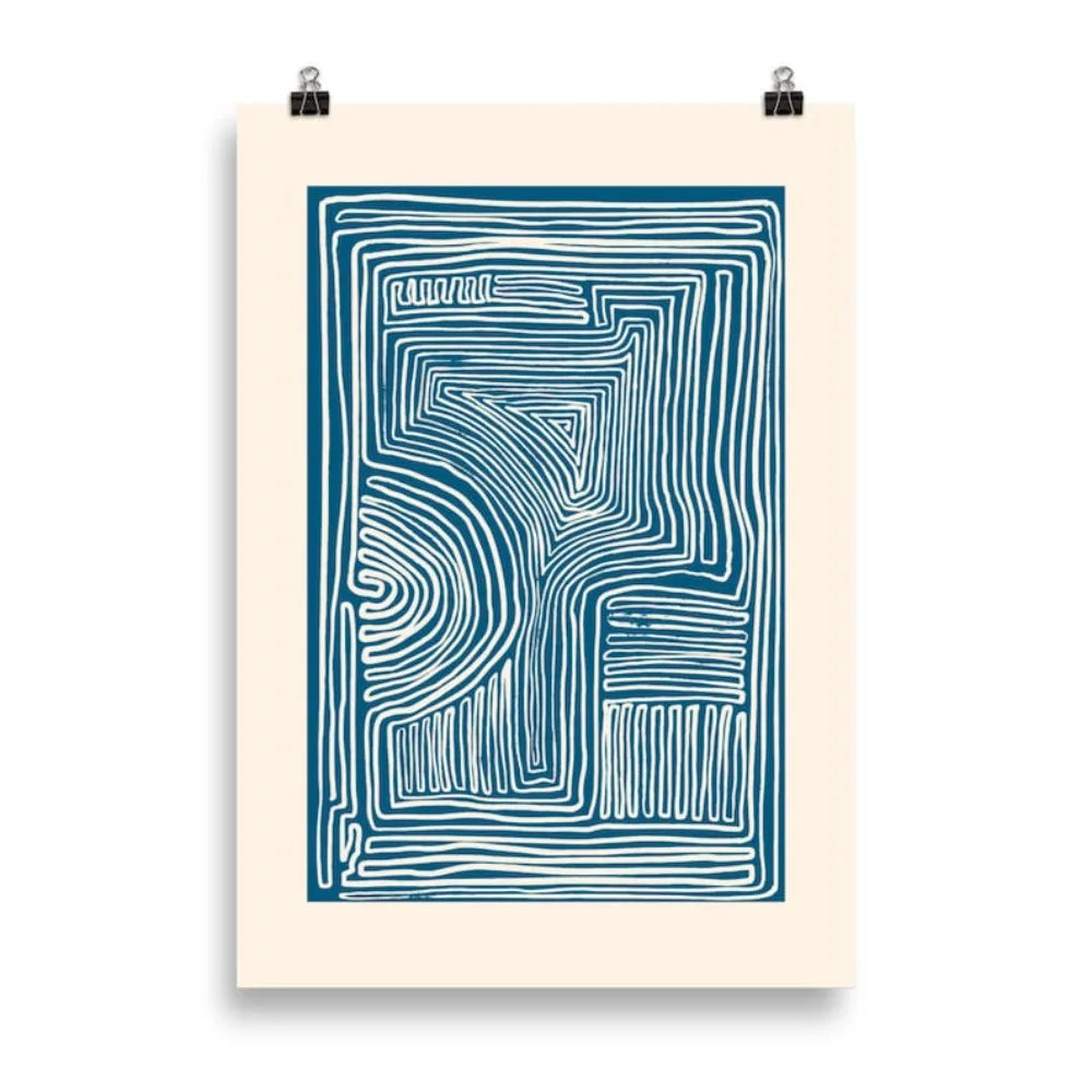 Blue Line Abstract Wall Art Print
